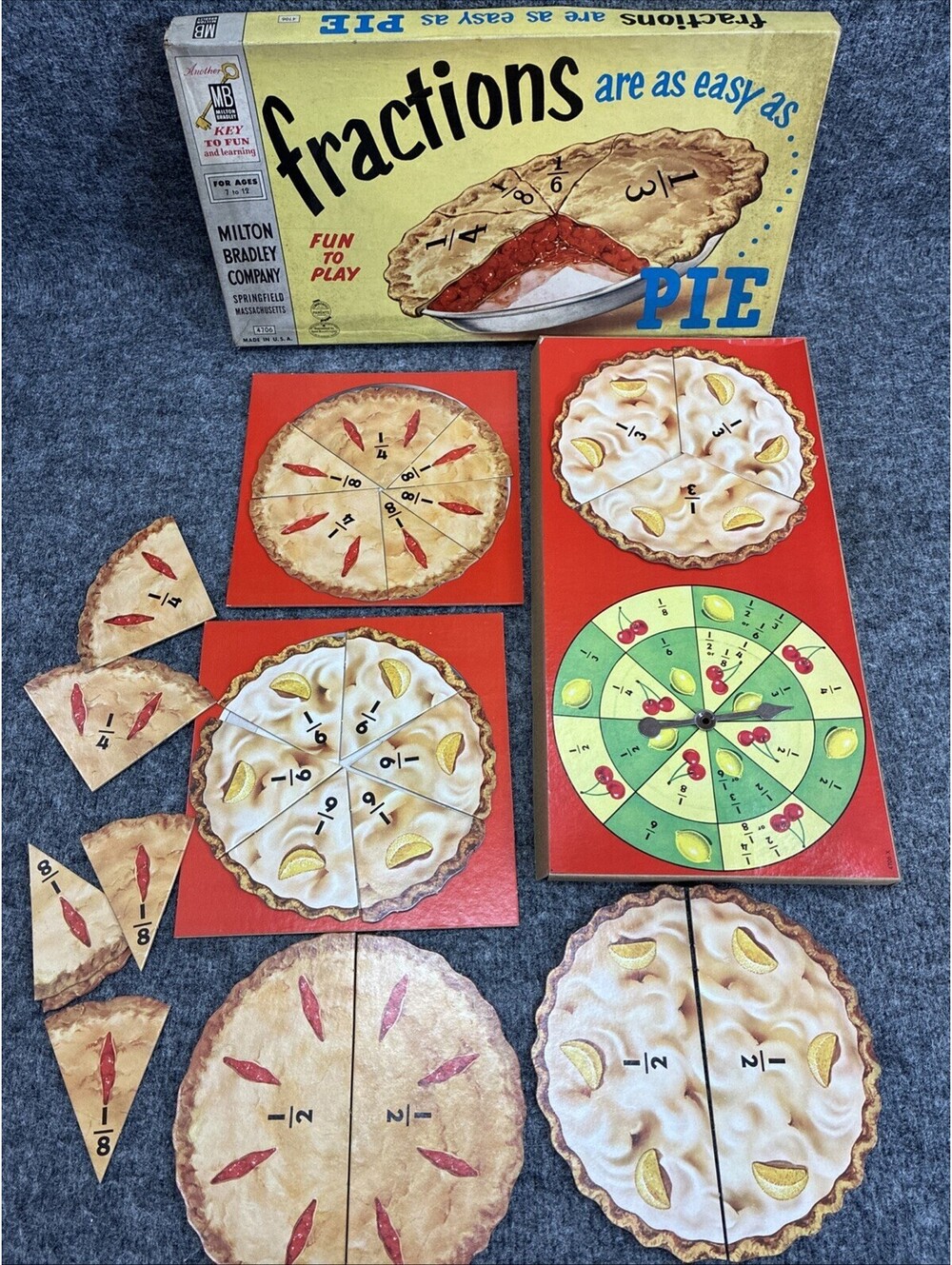 1957 Fractions Are As Easy As Pie Board Game Milton Bradley 4706